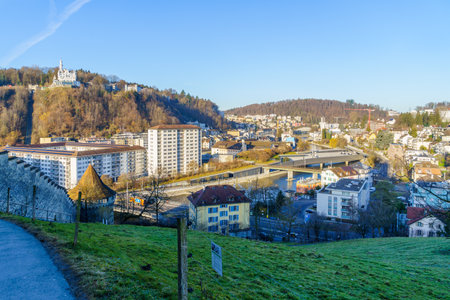 Lucerne, Switzerland - February 21, 2023: View of the western part of the city, in Lucerne (Luzern), Switzerlandのeditorial素材