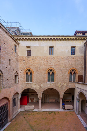 Mantua, Italy - February 28, 2023: View of the courtyard of the Ducale Palace, with locals, in Mantua (Mantova), Lombardy, Northern Italyのeditorial素材