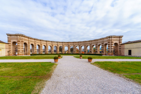 Mantua, Italy - February 27, 2023: View of the courtyard of the Te Palace, in Mantua (Mantova), Lombardy, Northern Italyのeditorial素材