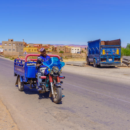Zaida, Morocco - April 01, 2023: View local traffic, in the town Zaida, in the Middle Atlas Mountains, Moroccoのeditorial素材