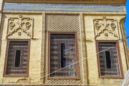 View of a typical decorated wall, in the old Medina of Fes, Moroccoの写真素材