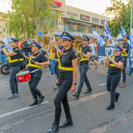 Haifa, Israel - June 10, 2023: People perform anti dictatorship display. 23rd week of anti-government protest in Haifa, Israelのeditorial素材