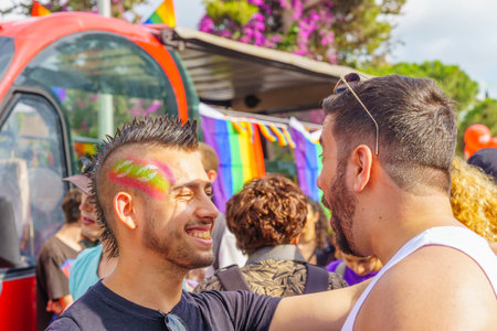 Haifa, Israel - June 15, 2023: View of various participants, in the annual Pride Parade of the LGBTQ+ community, in Haifa, Israelのeditorial素材