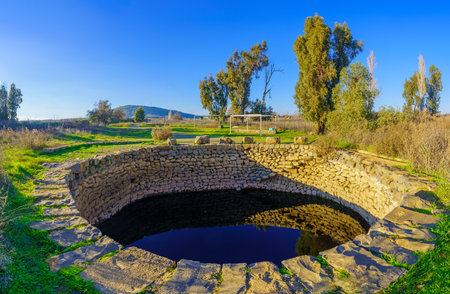 View of Ein Mokesh, Natural water pool in the Golan Heights, Northern Israel. The name means Mine Spring, because it is surrounded by mine fieldsの写真素材