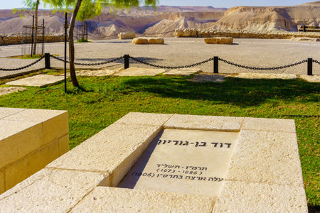 Sde Boker, Israel - August 10, 2023: The grave and memorial of First Prime minister Ben Gurion, in Sde Boker, the Negev Desert, Southern Israelのeditorial素材