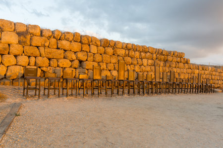 Lachish, Israel - August 10, 2023: A display of the biblical kings of Judea, based on the length of their terms, in the ancient site of Tel Lachish, Shephelah region, Southern Israelのeditorial素材
