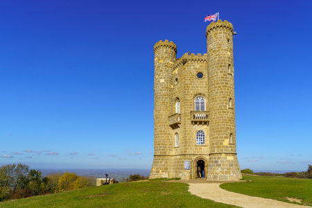 Broadway, UK - October 18, 2022: View of the Broadway Tower and countryside landscape, in the...