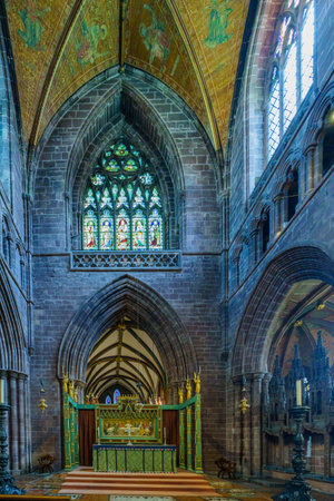 Chester, UK - October 10, 2022: Interior view of the Cathedral, in Chester, Cheshire, England, UKのeditorial素材
