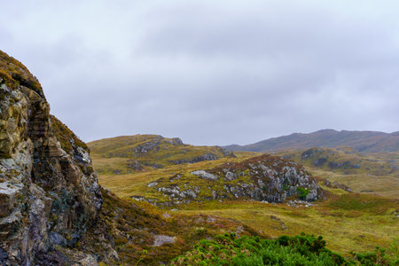 View of Loch Dubhaird Mor landscape, in the Northwest Highlands, Scotland, UKの写真素材