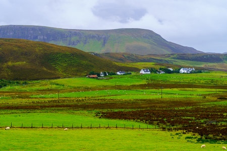 View of countryside landscape, in the Isle of Skye, Inner Hebrides, Scotland, UKの写真素材