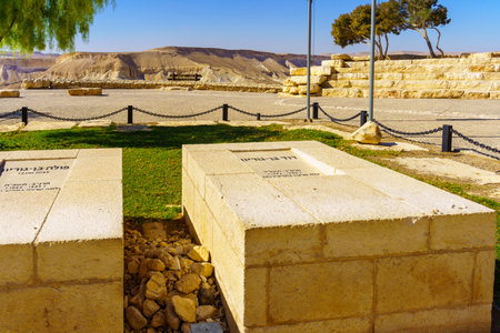 Sde Boker, Israel - August 10, 2023: The grave and memorial of First Prime minister Ben Gurion and his wife Pola, in Sde Boker, the Negev Desert, Southern Israelのeditorial素材
