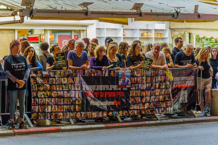 Haifa, Israel - November 07, 2023: An assembly commemorating a month to the massacre performed by Hamas terrorists on October 07. Haifa, Israelのeditorial素材