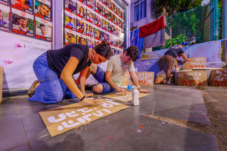 Haifa, Israel - November 07, 2023: Youth commemorating the youth victims, murdered by Hamas terrorists on October 07. Haifa, Israelのeditorial素材