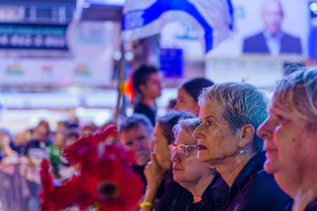 Haifa, Israel - November 07, 2023: An assembly commemorating a month to the massacre performed by Hamas terrorists on October 07. Haifa, Israelのeditorial素材