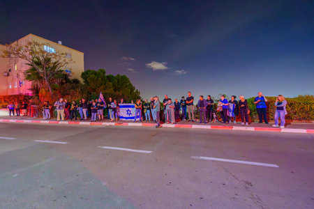 Haifa, Israel - November 09, 2023: Singing Lullaby to children hostages in Gaza (kidnapped by Hamas), near the house of a coalition MP. Haifa, Israelのeditorial素材