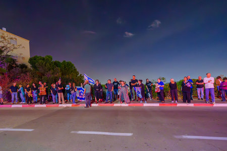 Haifa, Israel - November 09, 2023: Singing Lullaby to children hostages in Gaza (kidnapped by Hamas), near the house of a coalition MP. Haifa, Israelのeditorial素材