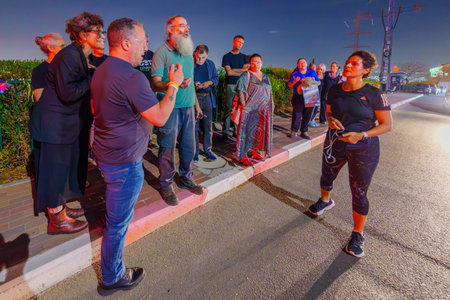 Haifa, Israel - November 09, 2023: Singing Lullaby to children hostages in Gaza (kidnapped by Hamas), near the house of a coalition MP. Haifa, Israelのeditorial素材