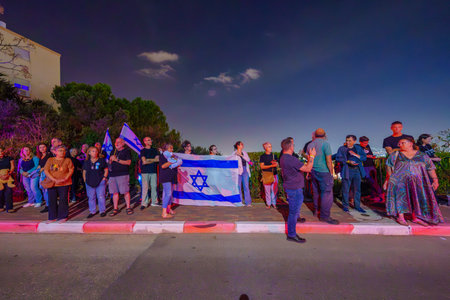 Haifa, Israel - November 09, 2023: Singing Lullaby to children hostages in Gaza (kidnapped by Hamas), near the house of a coalition MP. Haifa, Israelのeditorial素材