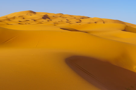View of the sand dunes pattern in Merzouga, the Sahara Desert, Moroccoの写真素材