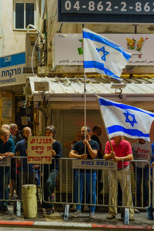 Haifa, Israel - November 11, 2023: Protest against the government, calling for taking responsibility of the war and release of hostages. Haifa, Israelのeditorial素材