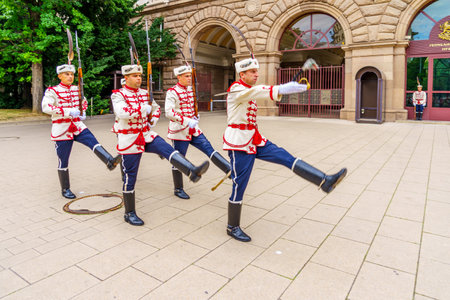 Sofia, Bulgaria - September 14, 2023: View of the changing of the guard ceremony, in the...