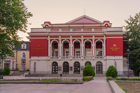 Ruse, Bulgaria - September 18, 2023: Sunrise view of the State Opera building, in Ruse, northeastern Bulgariaのeditorial素材