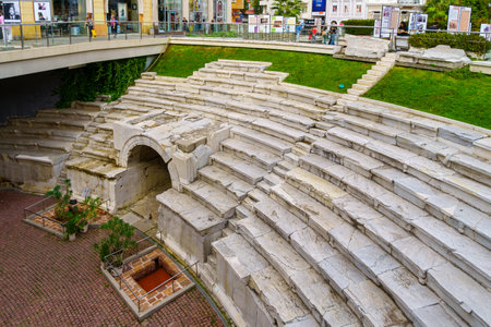 Plovdiv, Bulgaria - September 25, 2023: View of the ruins of the Ancient Stadium of Philipopolis, in...