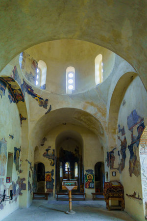 Asenovgrad, Bulgaria - September 26, 2023: View of the interior of the Church of the Holy Mother of God, Asen Fortress, Rhodope Mountains, Bulgariaのeditorial素材