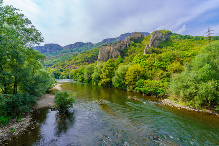 View of the Ritlite rock formations, in the Iskar River and Gorge, in the Balkan Mountains, Bulgariaの写真素材