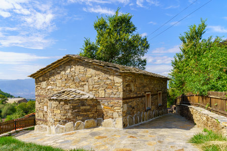 View of the Holy Sunday chapel, in the village Leshten, Rhodope Mountains, Bulgariaの写真素材