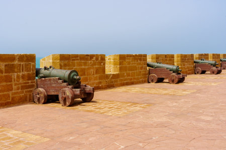 View of old guns, on the walls of the Medina, in Essaouira (Mogador), Moroccoのeditorial素材