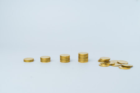 Gold coins stack isolated on white background