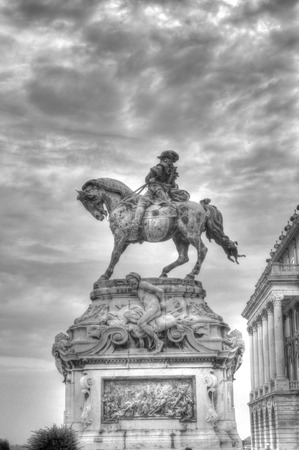 Equestrian statue of King Saint Stephen in Budapest, Hungary shot in HDRの写真素材