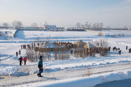 swimming in the ice-hole on Epiphanyのeditorial素材