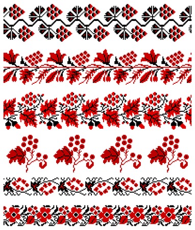 illustrations of ukrainian embroidery ornaments, patterns, frames and borders.のイラスト素材