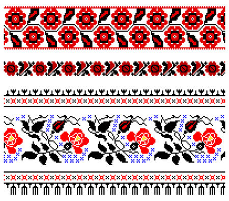 illustrations of ukrainian embroidery ornaments, patterns, frames and borders.のイラスト素材