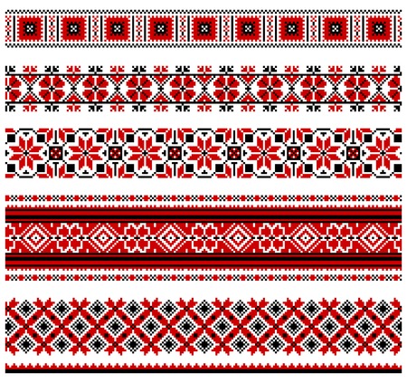 illustrations of ukrainian embroidery ornaments, patterns, frames and borders.