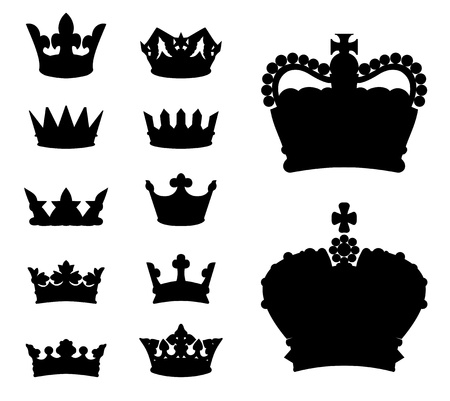 Set of various crown silhouettes, vector illustrationのイラスト素材