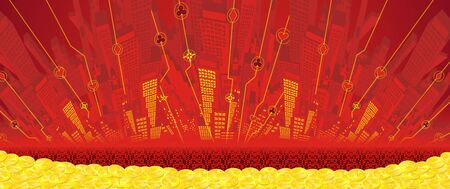 Gambling illustration of abstract city background with gold coinsの写真素材