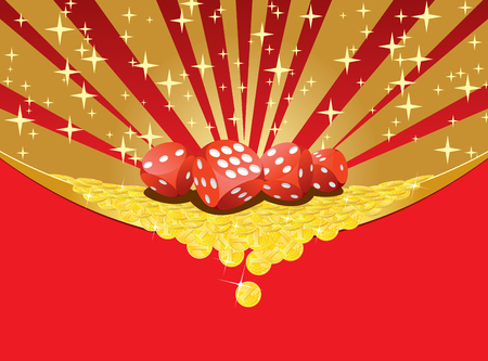Abstract gambling background with dices and heap of golden coins falling down. EPS8 vector illustration.のイラスト素材