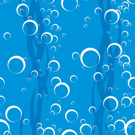 Abstract air bubbles and seaweeds underwater seamless pattern. EPS8 vector illustration.のイラスト素材