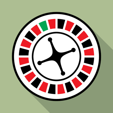 Flat icon of casino roulette wheel in black, red and green colors. May be used for gambling apps and websites.のイラスト素材