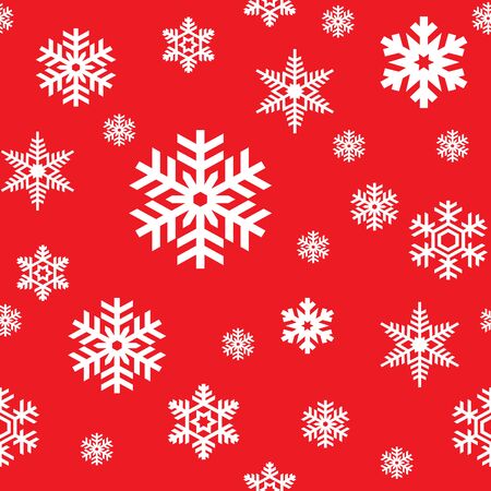 Seamless pattern of white snowflakes on red background. Snowfall stylized wrapping texture. Winter repeating backdrop. Falling snow vector illustration in eps8.のイラスト素材