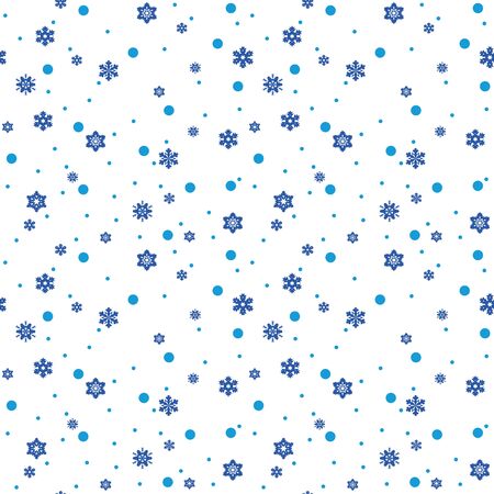 Seamless pattern of blue snowflakes on white background. Snowfall stylized wrapping texture. Winter repeating backdrop. Falling snow vector illustration in eps8.のイラスト素材