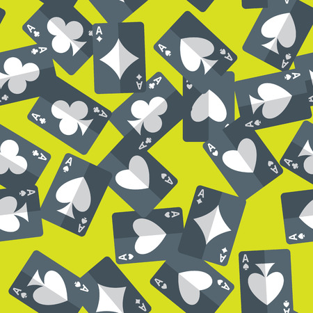 Seamless pattern of aces playing cards randomly placed over green background. Gambling repeating texture in EPS8 vector format.のイラスト素材
