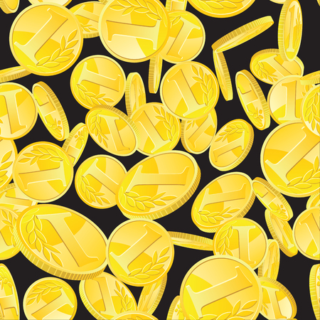 Seamless pattern with golden coins randomly placed over black background. Money gold rain repeating texture in EPS8 vector.のイラスト素材