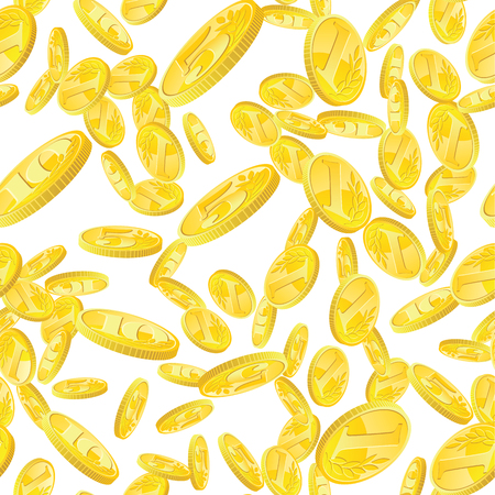 Seamless pattern with golden coins randomly placed over white background. Money gold rain repeating texture in EPS8 vector.のイラスト素材