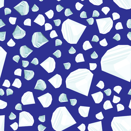 Diamonds randomly placed over blue background seamless pattern. Crystal clear brilliant jewels repeating texture. EPS8 vector illustration.のイラスト素材
