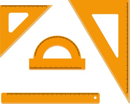 set of measuring tools, ruler, triangle in flat style, school suppliesのイラスト素材