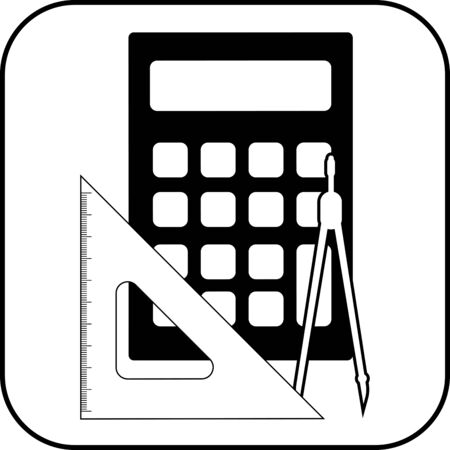 set black and white logo school stationery, compass, ruler, calculator in linear styleのイラスト素材